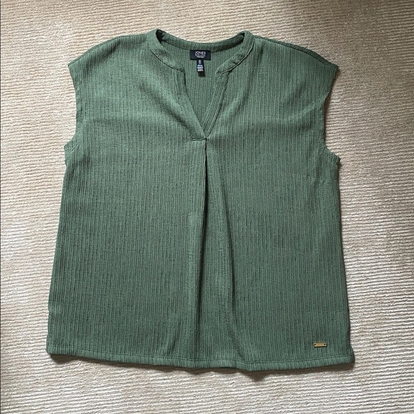 Jones New York Tops - Jones New York Signature V Neck Cap Sleeve Muted Moss Green Blouse Size L